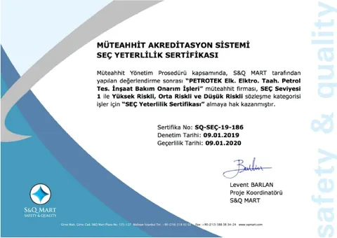 SEÇ Yeterlilik sertifikası — PetroTek